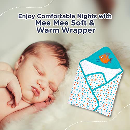 Image of Mee Mee 100% Soft Cotton Hooded Baby Wrapper Cum Warmer, Blanket with Hood for New Born Baby 0 to 6 Months (with Hood Blue)