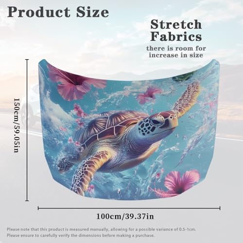 Image of Car Bonnet Cover Automotive Hood Cover Protector UV Fade Resistant All-Season Protection Auto Exterior Accessories Universal for Cars, Turtle Flower