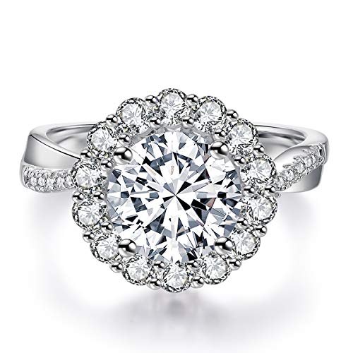 JIANGYUE Classic 3 Carats AAA Diamond Cubic Zirconia Engagement Wedding Rings for Women 14K White Gold Big Main Stone Cocktail Halo Rings Size 5 6 7 8 9 102