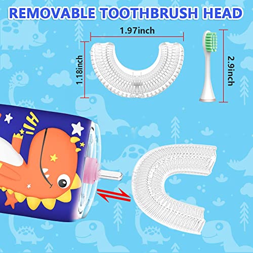 Image of KRX Kids Electric Toothbrush U-Shaped Ultrasonic Automatic Toothbrush With 2 Brush Heads Six Cleaning Modes(Orange)