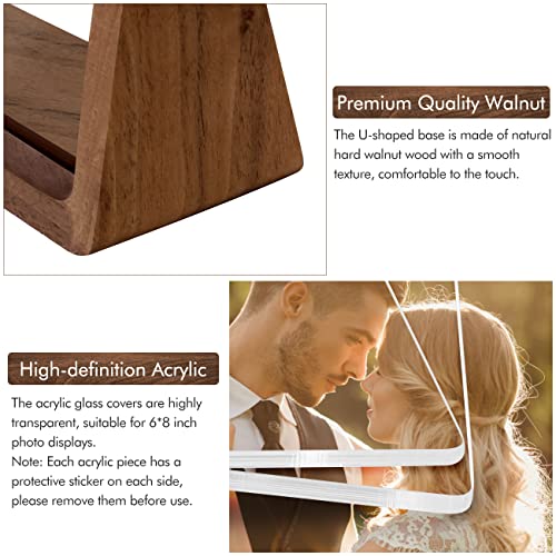 Mixoo Picture Frame 2 Pack - Rustic Wooden Photo Frames With Walnut Wood Base And High Definition Break Free Acrylic Glass Covers For Tabletop Or Desktop Display (6×8 Inch, Horizontal + Vertical) #TOP1