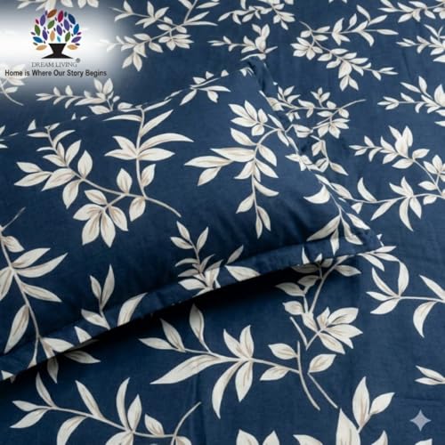 Image of Dream Living Printed Floral Double Bedsheet with 2 Pillow Covers |120 GSM | 220x240 Cm | Blue