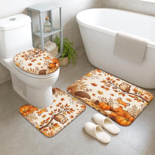 Rideau de douche imperméable anti-éclaboussures orange avec tapis