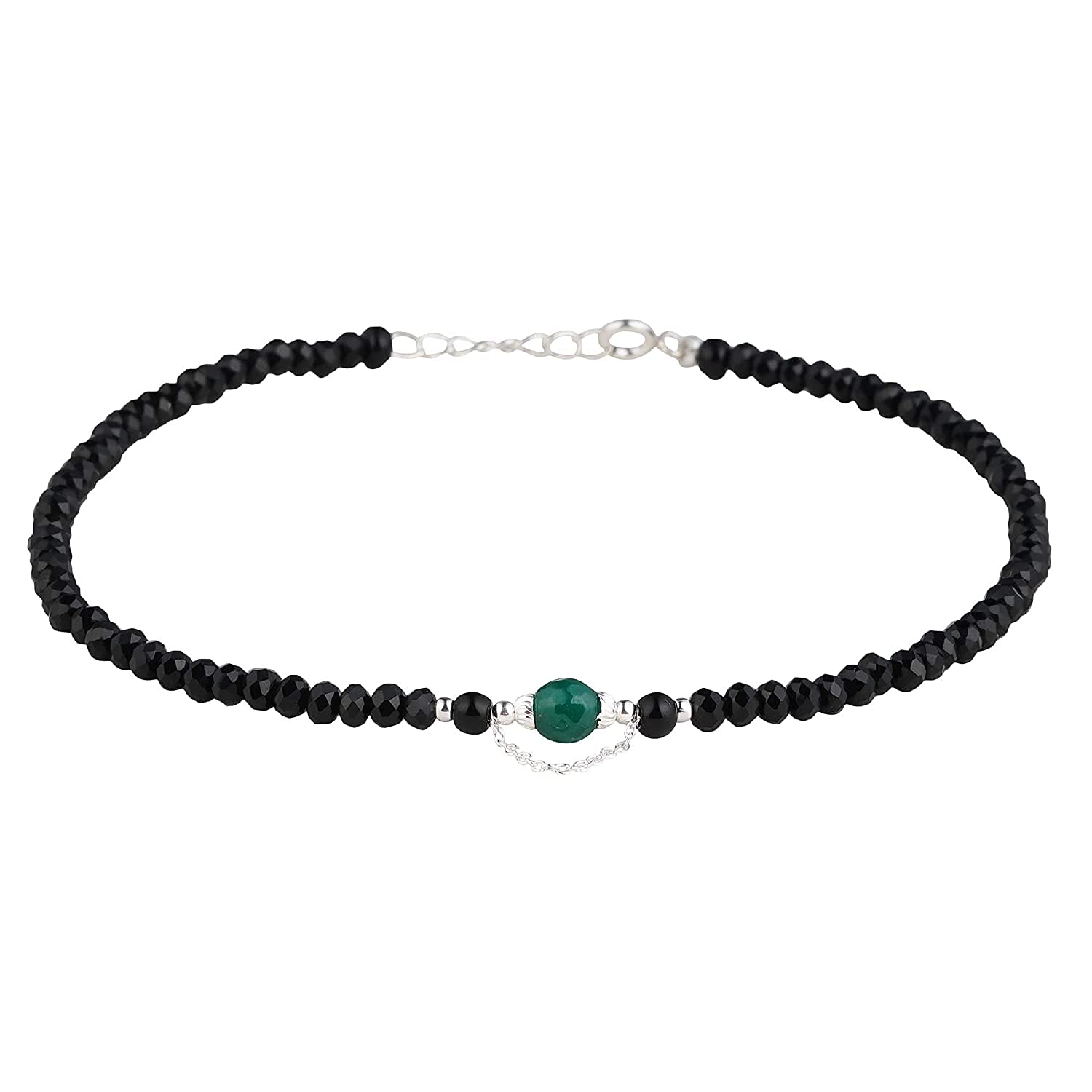DHRUVS COLLECTION 925 Silver Designer Black Crystal Beads Anklet With Hanging Silver Chain With Green Bead For Girls And Women - Single Piece (B0969JMF2L) Amazon Price History, Amazon Price Tracker