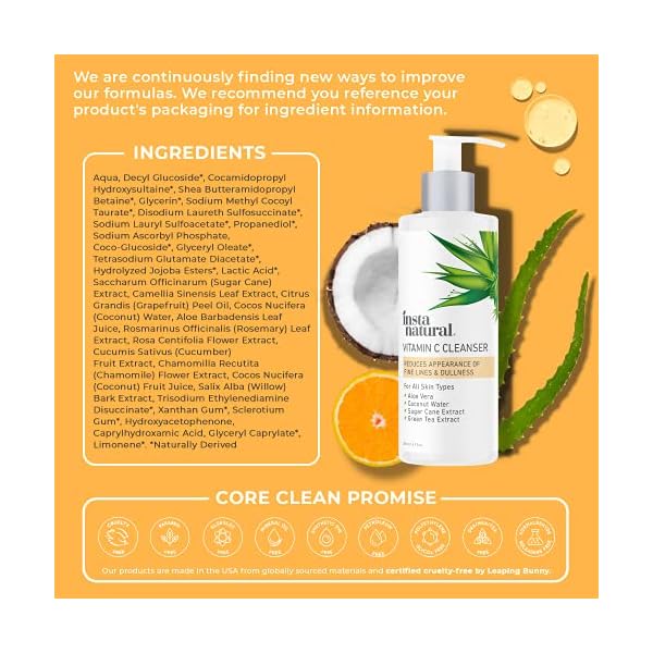 InstaNatural Vitamin C Cleanser and Serum Kit, Brightens and Reduces Signs of Aging, Fine Lines and Wrinkles, with Botanical Extracts
