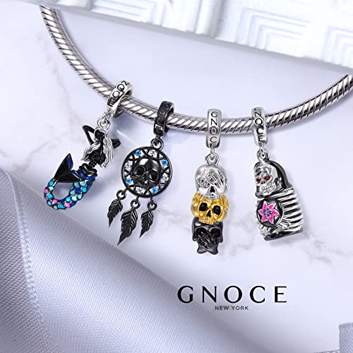 GNOCE See No Hear No Speak No Wise Skulls Pendant Dangle Charm 925 Sterling Silver Three Tones Jewelry Gift For Women Wife Fit Snake Chain Bracelets/Necklace4
