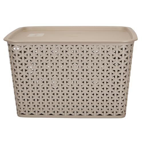 Image of KOLORR Royal Baskets 1 Large Basket with 1 Lid - LT Brown | stackable| easy to clean | strong and durable | BPA free | Multipurpose Plastic Storage Basket, Rectangular