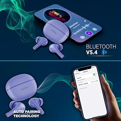 Image of Intex Buds AERO TWS Bluetooth Earbuds with AI ENC, Deep Bass, 13mm Driver, Type-C Fast Charging, 32H Playtime, Low Latency, Touch Control, Voice Assistant, Wireless Earphones (Purple)