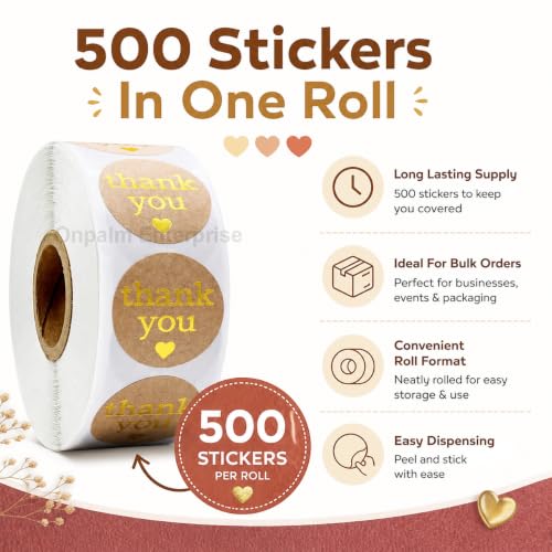 Image of 1000pcs Watercolor Thank You Stickers, Round Thank You Adhesive Sticker for Small Business Wedding Supplies Packing Stickers Gift Wrap (2, Thank You Stickers Golden)