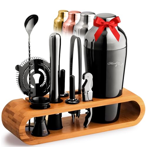 Product Image of the Mixology & Craft Cocktail Shaker Set with Bamboo Stand - Professional 10-Piece Bartender Kit - Complete Bar Set & Cocktail Mixer Kit for Home (Gun-Metal)