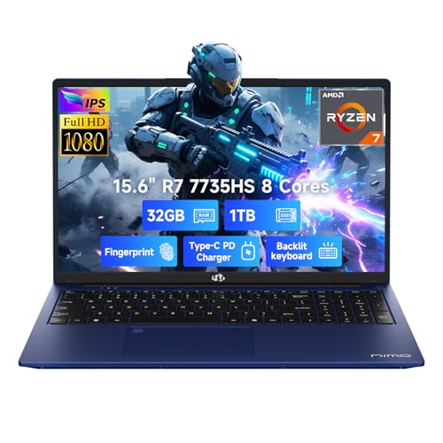 NIMO 15.6' IPS FHD Gaming-Laptop, AMD 8 Cores Ryzen 7 7735HS 32GB DDR5 RAM 1TB SSD (Beats i7-12650H,...