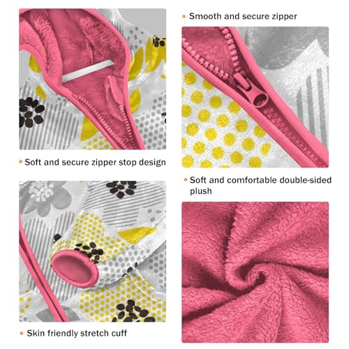 OTVEE Yellow Gray Abstract Flowers Kids Hoodie Jacket Fall Spring Full Zip Warm Outwear Coat3