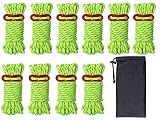 Picture of Hikeman 10 Pack 4mm Camping Rope Reflective Outdoor Guy Lines with Aluminum Guyline Adjuster Tensioners Nylon Tent Tie Downs for Hiking Backpacking Tarp,Canopy Shelter (Fluorescent Green)