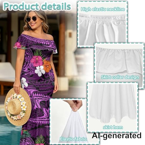 Image of Polynesian Dresses for Women Off Shoulder Maxi Dress Puletasi Samoan Dresses S-7XL