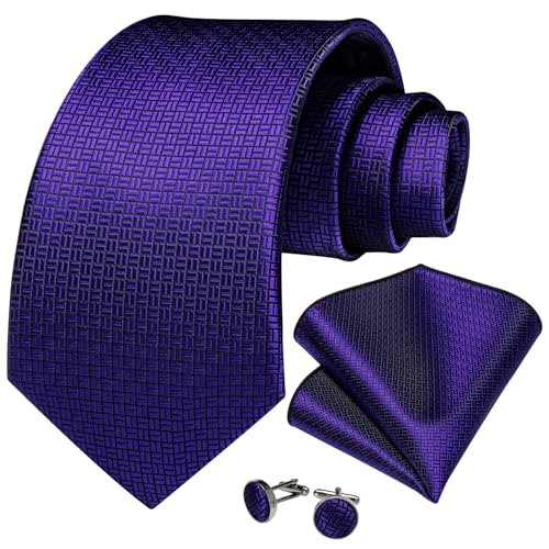 Image of DiBanGu Mens Solid Color Tie and Pocket Square Set Woven Silk Plain Necktie & Handkerchief for Men Wedding Party Formal