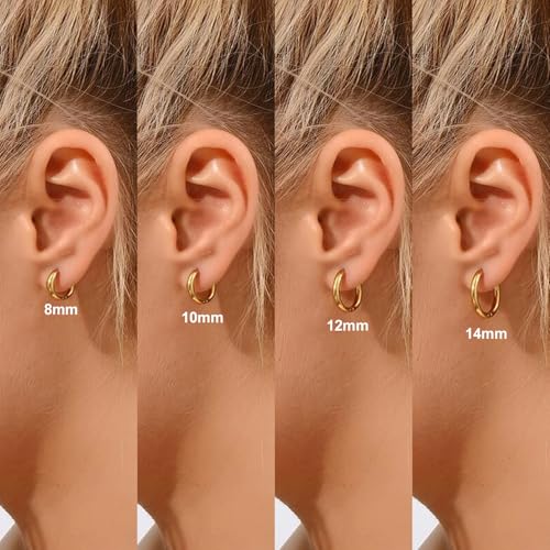 Gold Hoop Earrings Set for Women, 14K Golden Plated Hypoallergenic Thin Small Gold Earrings Set Cartilage Helix Huggie Hoop Pack for Women Men Different Size3