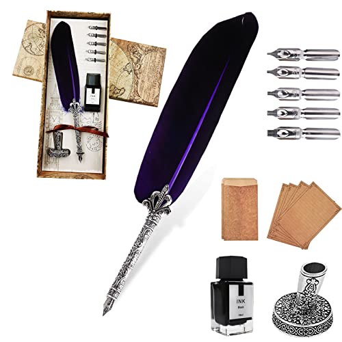 AOMAYLL Stylo Dip à Plume Set,Rétro Plume d'Oie Stylo de Calligraphi - avec 5 Plumes de Rechange, pour Signatures,Dessin,Ecriture,Décoration et Cadeau