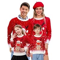 Saodimallsu Suéteres navideños Familia Mujer Hombre Niños Unisex Suéter de Navidad Patrón de Reno Suéter de Invierno, A-Rojo para Mujer, S
