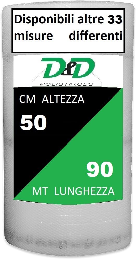 D. & D. Poliestireno de burbujas para embalaje y envío – Fabricado en Italia – Burbujas de aire para protección, relleno, embalaje de objetos en el transporte (H 50 cm x 90 mt/l)