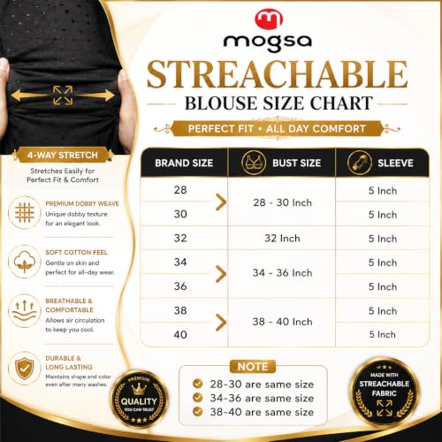 Image of Mogsa Women's Stretchable Dobby Cotton Lycra Saree Blouse | Readymade Stitched Blouse | Round Neck | Short Sleeve | Soft & Comfortable Ethnic Blouse for Saree Wear