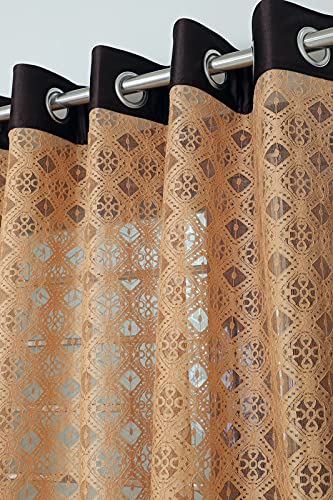 Image of Exporthub 2 Pieces Fancy Sparkling Heavy Quality Brown Sheer Strip Semi-Transparent Net Curtains - Size - Long Door - 4 x 9 feet (EHSPR760 94)