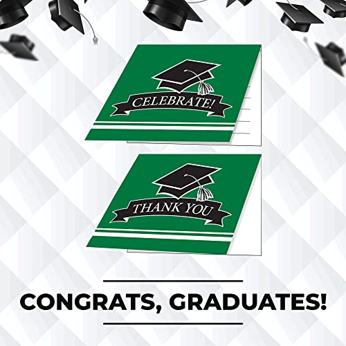 Creative Converting 25 Count Green Celebrate! Party Invitations And 25 "Thank You Cards - Graduation Supplies For Class Of 2023 Bulk Supply Set With Black Grad Cap #TOP3