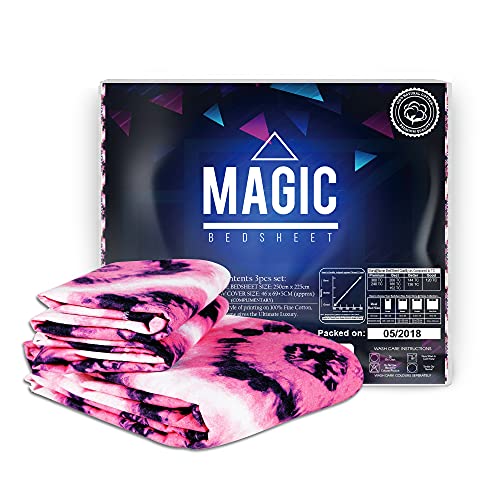 Image of Story@Home Magic Ethnic Collection Bandhani Cotton 1 Bedsheet for Double Bed and 2 Pillow Covers - Pink