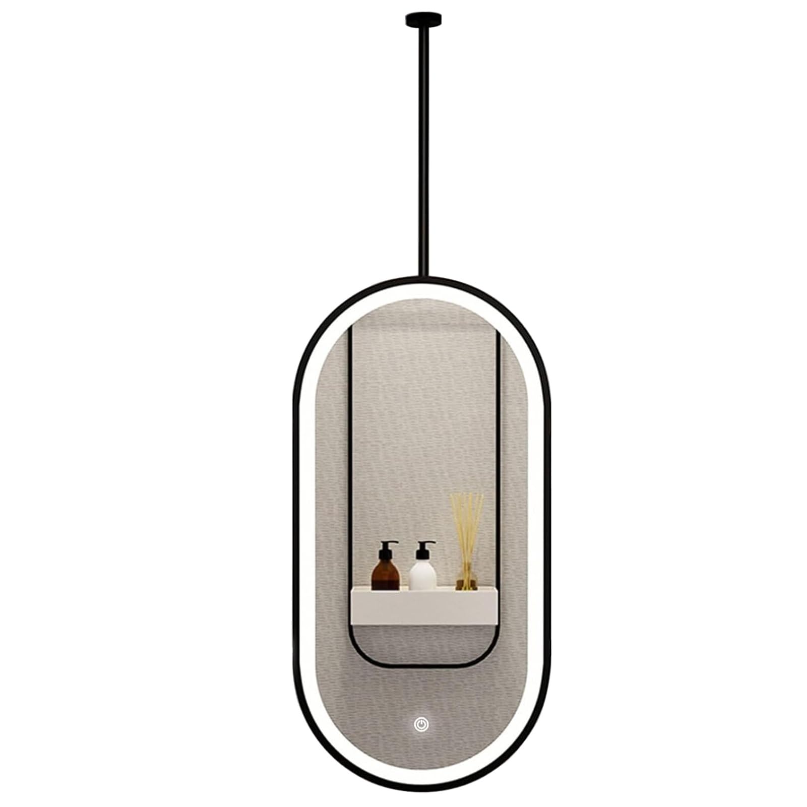FGXHHS Oval Ceiling Hanging LED Lighted, Black Metal Framed Vanity - Touch Control 3 Colour Dimmable(50cmx80cm)