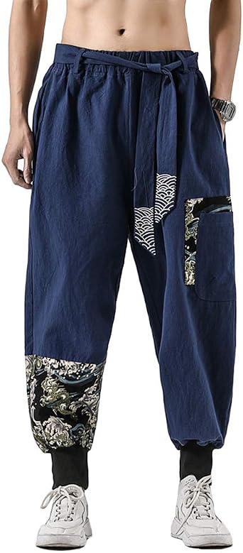 HAORUN Men Chinese Kung Fu Pants Tai Chi Bottoms Trousers Lace Up Loose