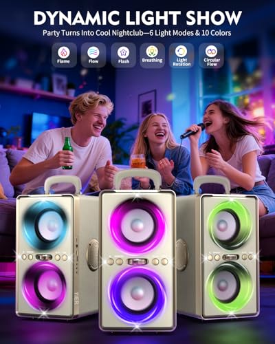 Image of YIER Bluetooth Speaker, 240W Peak Loud Party Speaker with Big Bass, 20H Playtime, TWS, BT5.3, Large Portable Wireless Boom Box with LED Light for Outdoor Backyard Beach Home (Leather White)