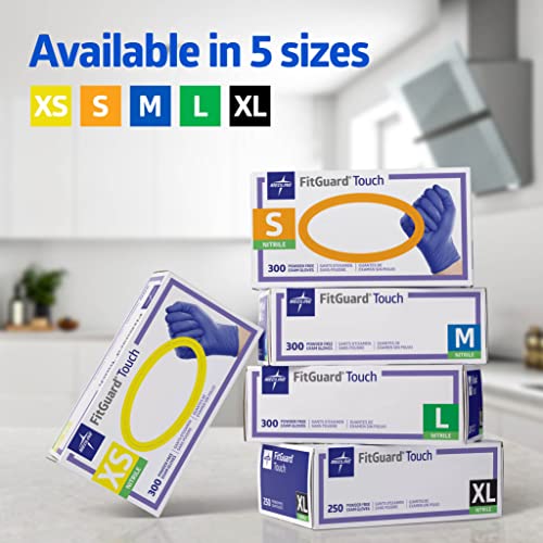 Image of Medline FitGuard Touch Nitrile Exam Gloves, 300 Count, XSmall, Powder Free, Disposable, Not Made with Natural Rubber Latex, Excellent Sense of Touch for Medical Tasks, Durable for Household Chores