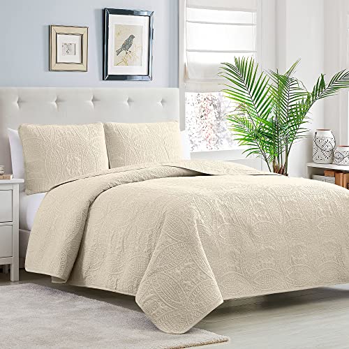 Mellanni Full/Queen Bedspread Coverlet Set - Bedding Cover With Shams - Ultrasonic Quilting Technology - 3 Piece Oversized Full/Queen Quilt Set - Bedspreads & Coverlets (Full/Queen, Beige) #TOP1