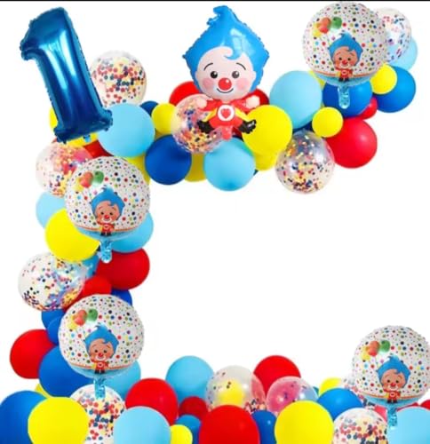 First Birthday plim plim Balloon Garland Kit Blue Number 1 Foil Balloon Confetti and Solid Latex Balloons Party Decoration Set (blue)
