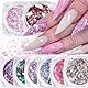 GZMAYUEN Glitzer für Nägel Splitter Violett Nail Art Glitter 8Pcs Rosa Nagel Glitzer Glitzerpulver Nail Sequin Flakes Set
