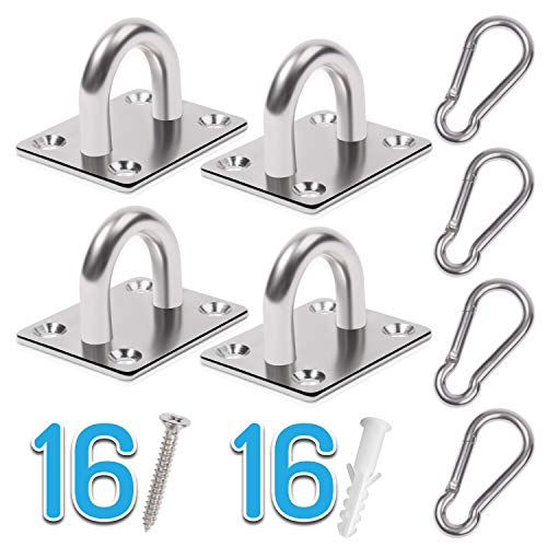 Pamazy PEH 4 Pcs M6 Premium Heavy Duty Square Stainless Steel Pad Eye Hooks + 4Pcs Snap Hooks And 16 Pcs Screws thumb #1