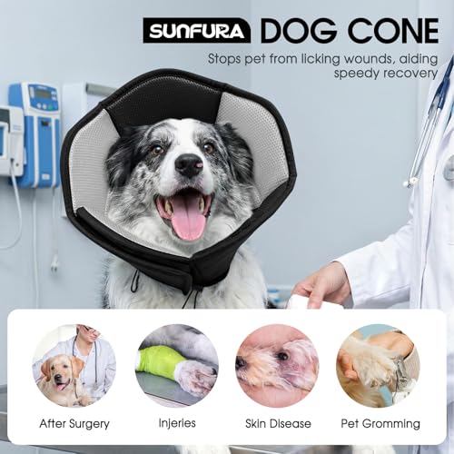 Image of Dog Cone - Soft Cone for Dogs to Stop Licking, Pet E-Collar Alternative After Surgery, Adjustable Pet Recovery Collar for Wound Healing, Black Medium