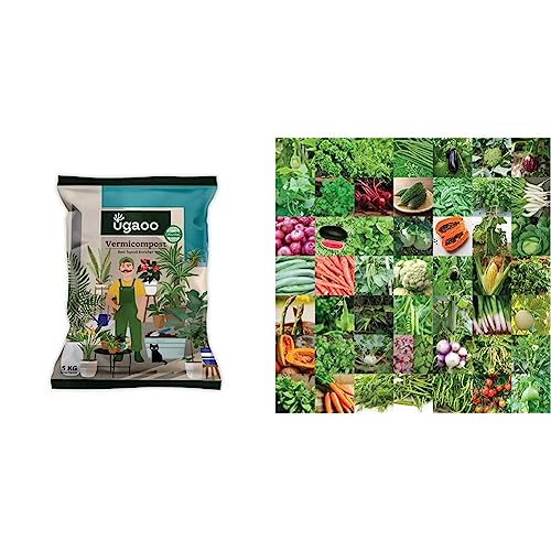 Image of Ugaoo Organic Vermicompost Fertilizer for Plants - 5 Kg & UGAOO Indian Vegetable Seeds Bank For Home Garden 50 Varieties - 2255 Seeds