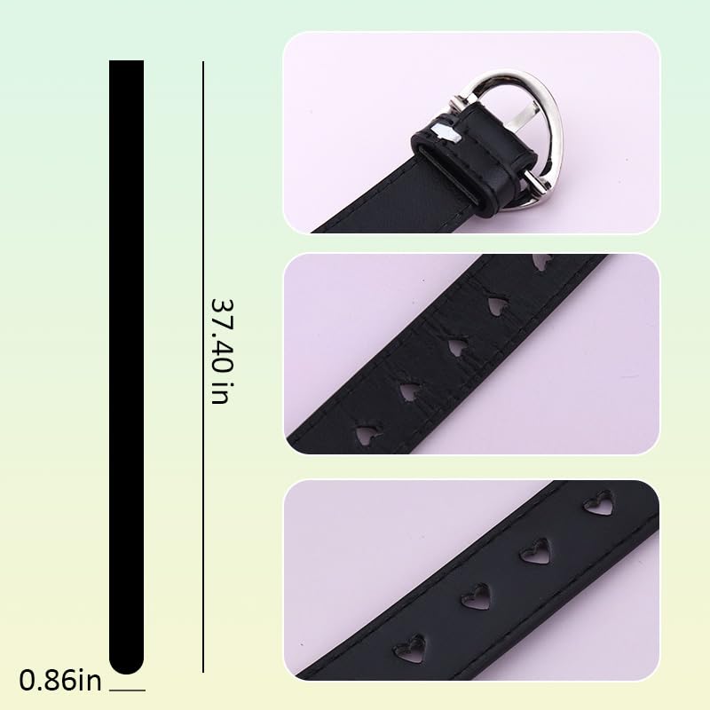 Black Heart Shaped Buckle Blets for Women Gothic Punk Accessories for Women Kawaii Heart Belt Y2k Goth Belt for Pants Jeans Vintage Cowgirl Belts for Skirts Dresses Gen Z Clothes3