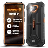 Hammer Iron V 6GB/64GB Telefono Indistruttibile, Camera 50 MP + Visione Notturna 24 MP, Batteria 6320 mAh, NFC, Smartphone Rugged Con Dual SIM, IP69, Display 6,5", Nero/Arancione