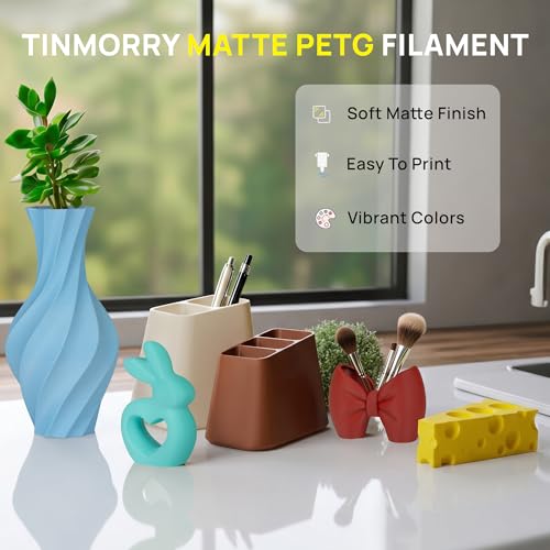 Image of TINMORRY PETG Filament 1.75mm, Matte PETG 3D Printer Filament, Compatible with Most FDM 3D Printers, 1 KG 1 Spool, Matte Black