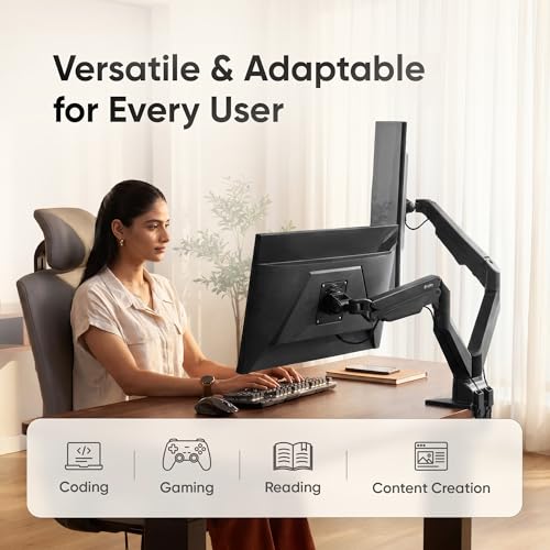 Image of Frido ErgoLuxe Dual Monitor Arm Desk Mount, Height Adjustable Gas Spring VESA Monitor Stand with Independent Tilt, Swivel & Rotation, Supports Two 17-27 Inch Monitors, Heavy Duty Steel | 2-10kg, Black