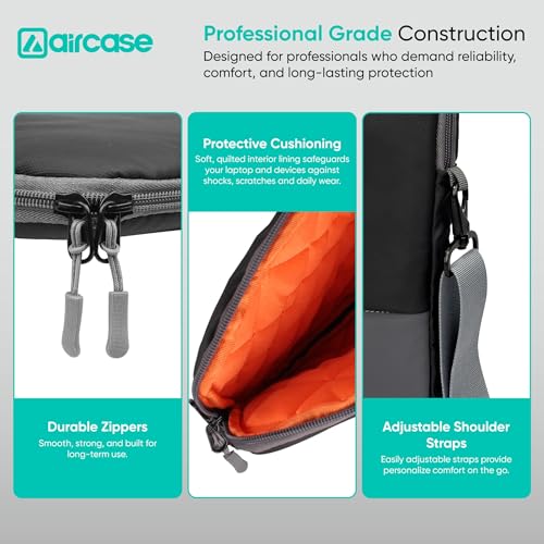 Image of AirCase Laptop Messenger Bag for Men & Women, 13.3 inch | Water Resistant PU Leather, Shockproof Padded, Shoulder Strap, Front Organiser Pocket, Office Crossbody Bag, Business Travel Laptop Sleeve