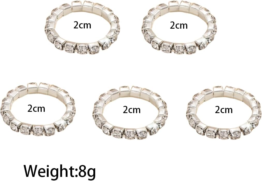 Silver Crystal Rings Set for Women,Glitter Rhinestone Stretch Rings for Wedding Bridal,Dainty Bling Cz Stackable Knuckle Rings - Image 7