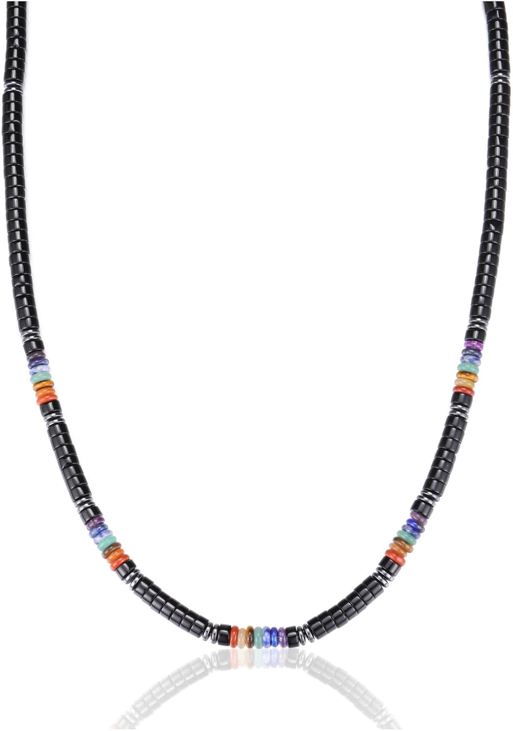 Jovivi Mens Healing Crystal Black Obsidian Tigers Eye 7 Chakra Gemstone Beaded Necklace Natural Stone Beads Necklace Triple Protection Jewelry Gifts for Men Stress Relief,Balance - Image 7