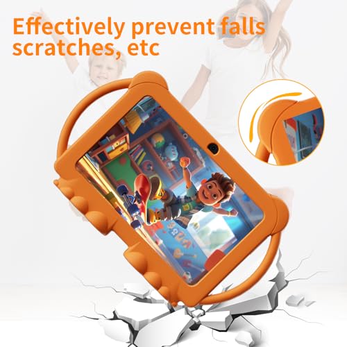 Image of PEICHENG Kids Tablet 7 inch Android 12.0 for Toddler, 4GB RAM 32GB ROM Bluetooth IPS Screen Parental Control Dual Camera Shockproof Case for Educational Games (Orange)