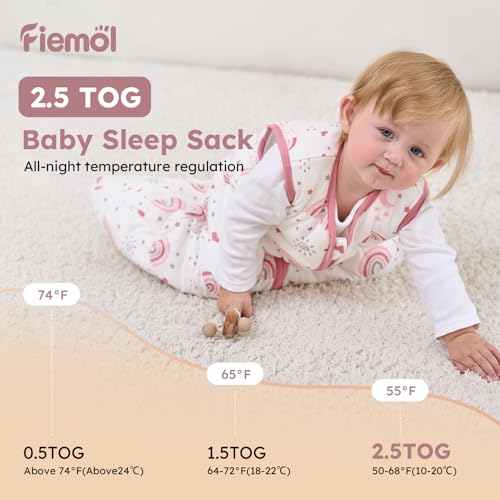 Image of Baby Sleep Sack 12-18 Months, 2.5 TOG Cotton Winter Baby Wearable Blanket with 2-Way Zipper, Warm Soft Sleeping Bag for Toddler Boy Girl, Large Rainbow