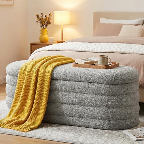 Ckaff Banc Bout de lit Banquette, Coffre de Rangement Ottomane Repose-Pieds Rembourré Pouf Pliable Banc de Chaussures 115 x 45 x 46 cm, Repose-Pieds pour...