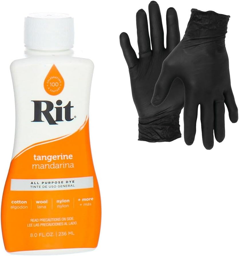 Dye – Rit Liquid Fabric Dye for Crafting, Clothing, and Décor – 8 oz. Bottle – with Artisx Nitrile Gloves Included (Tangerine)