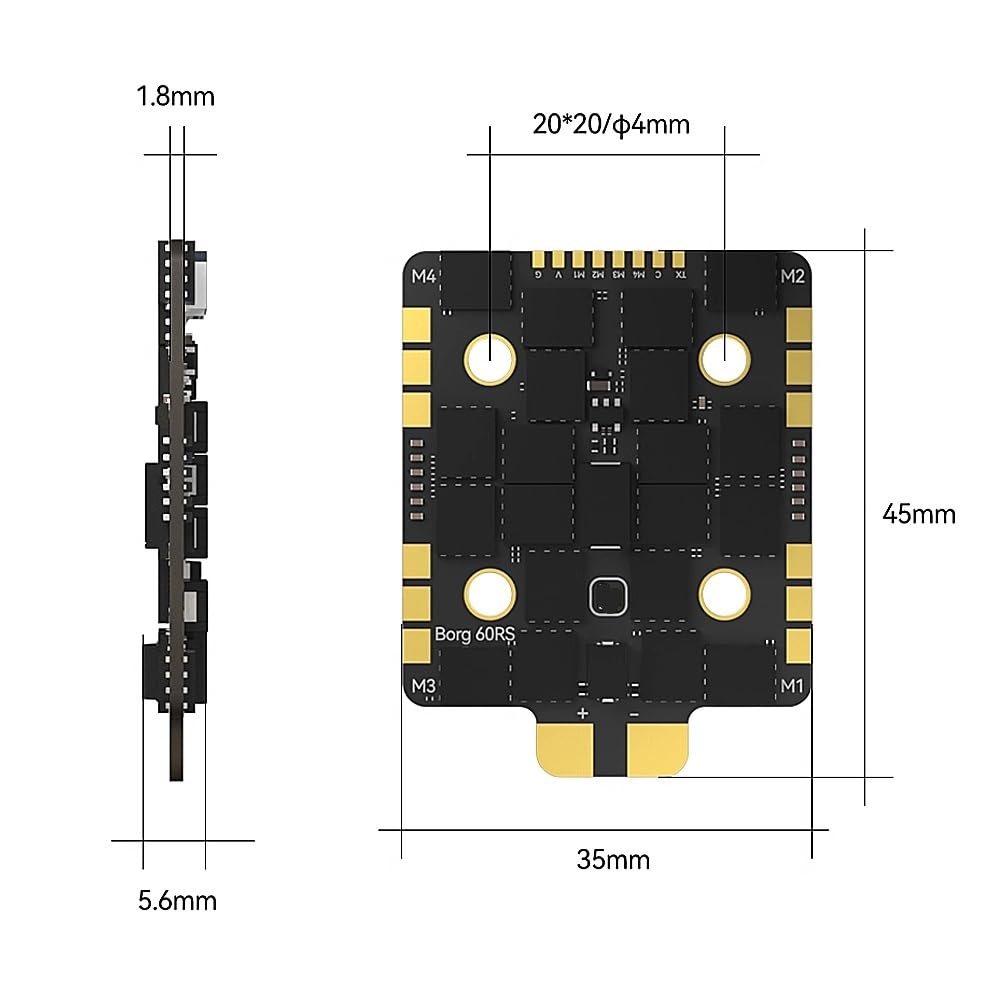 Borg 5S Stack Ricevitore ELRS 2.4GHz integrato 12V BEC 16MB Scatola nera con 60RS BL32 ESC 4-8S Lipo adatto for RC FPV Drone(Borg 5S RX Stack)