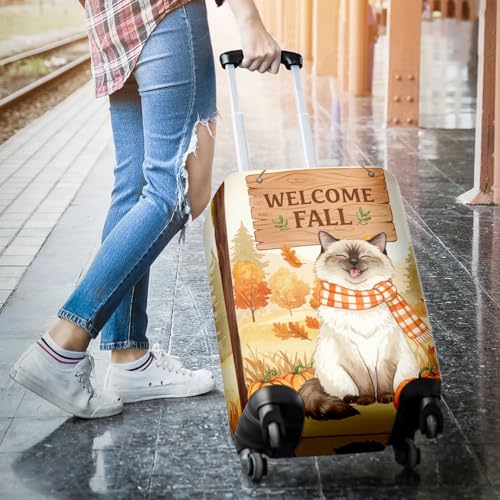 Welcome Fall Ragdoll Cozy Autumn Field Pumpkins Golden Leaves Travel Luggage Cover Cat Lover Kitten Owner Gifts Idea Suitcase Dust Protective Decor 120133
